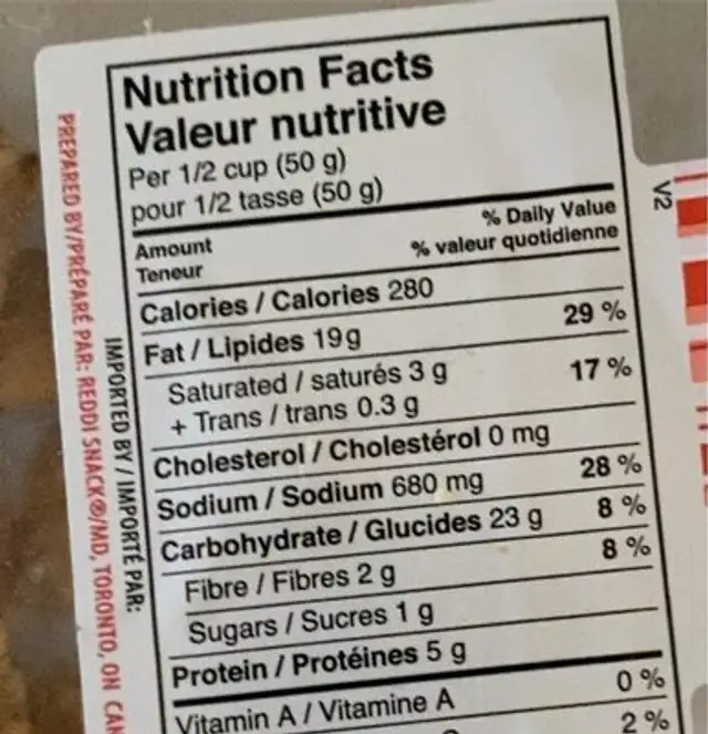 Bâtonnets au sésame tout garnis nutrition facts table