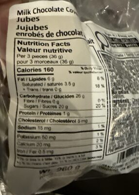 Milk Chocolate Covered Jubes nutrition facts table