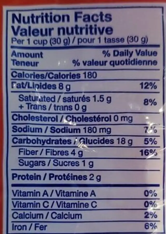 Party Mix nutrition facts table