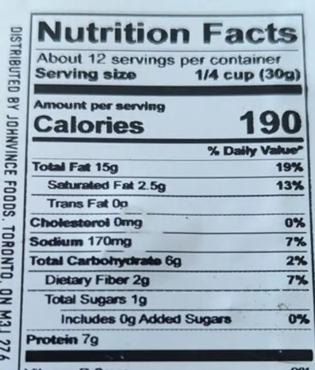 Lower Manhattan snack mix nutrition facts table