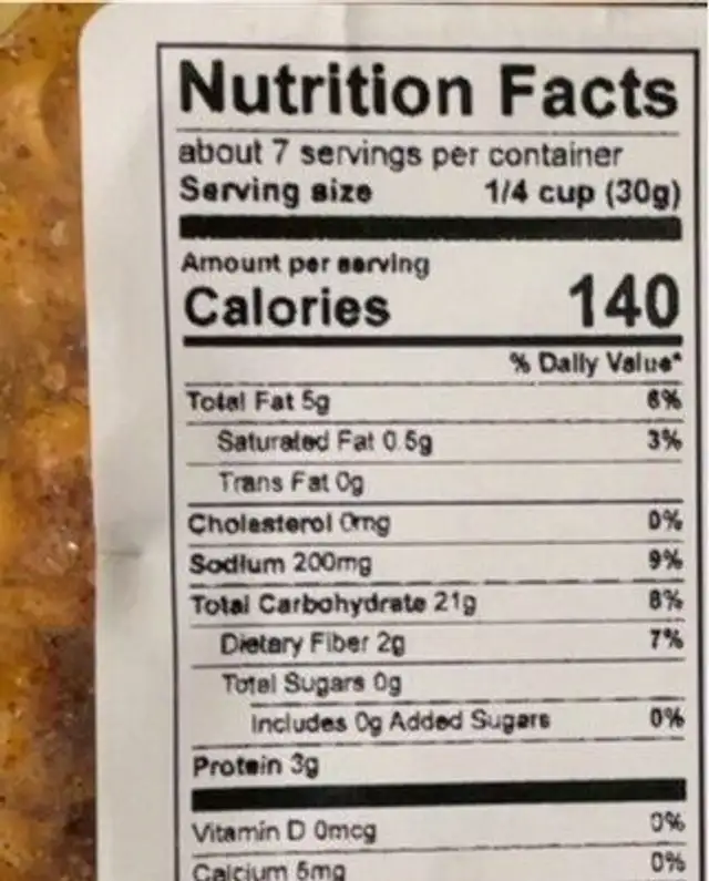 BBQ Toasted Corn nutrition facts table