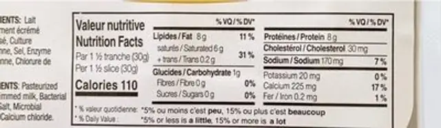 Fromage suiss nutrition facts table