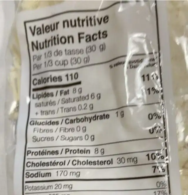 Fromage suisse nutrition facts table