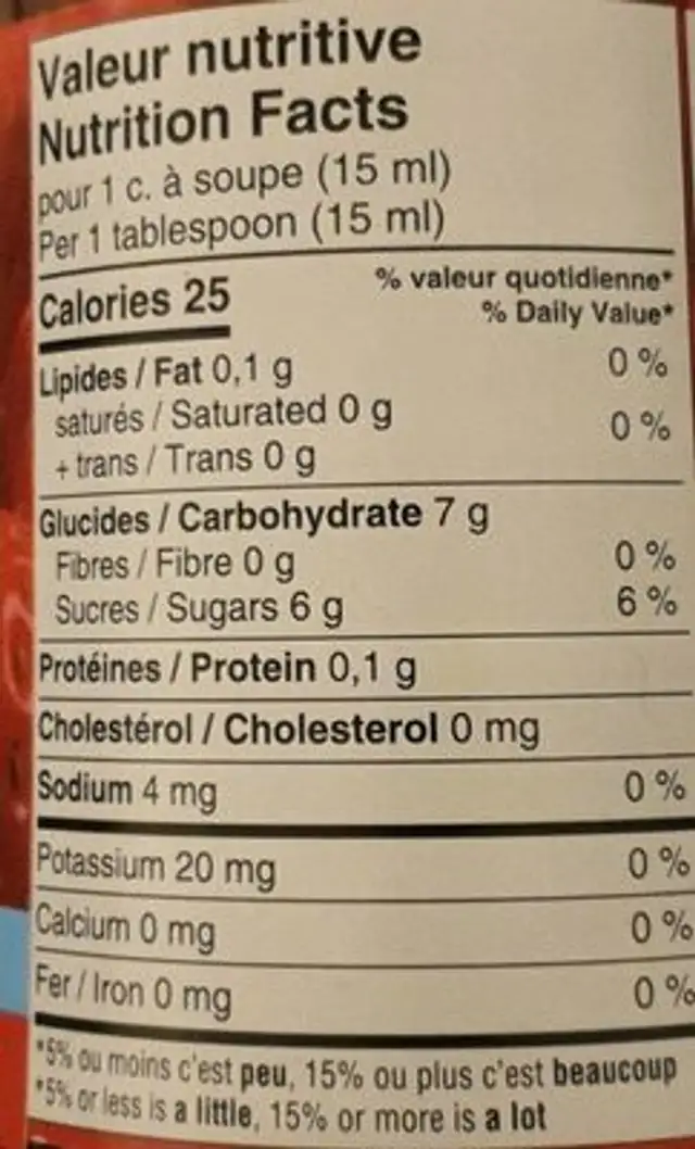 Plus de fruit Fraise nutrition facts table