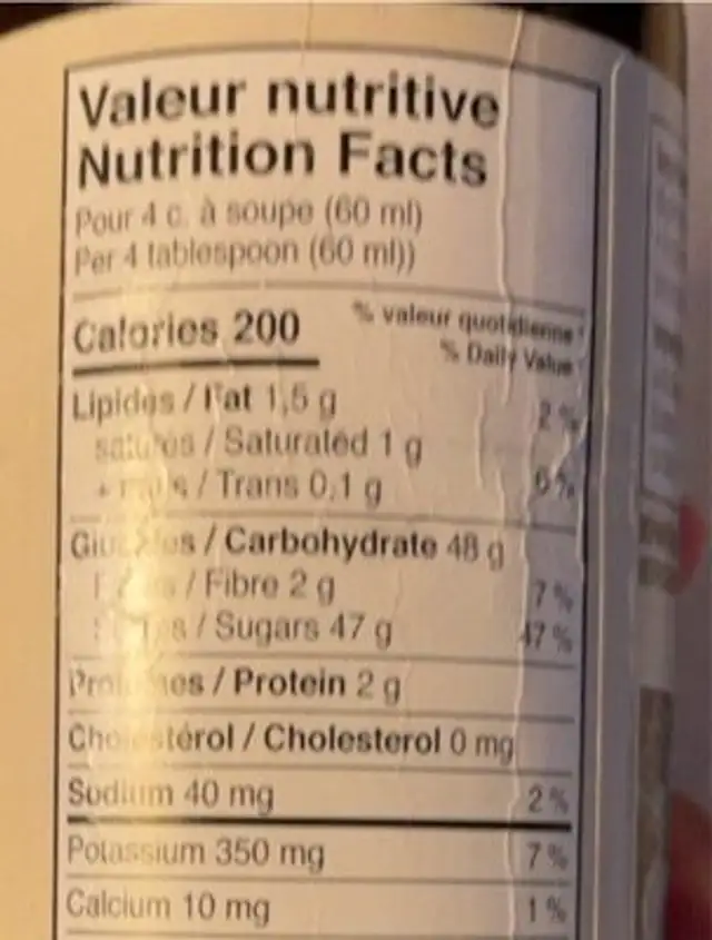 Chocolat coulis nutrition facts table