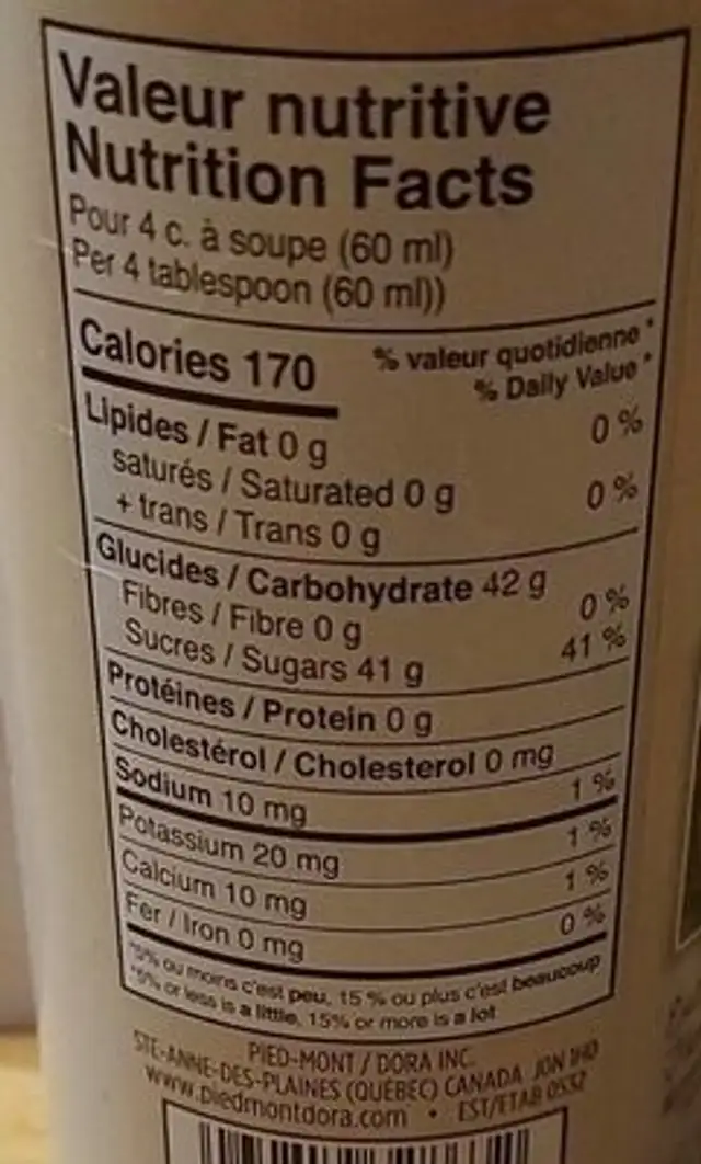 Coulis fraises nutrition facts table