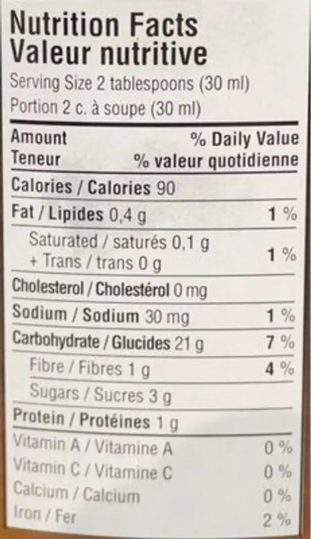 Coulis chocolat nutrition facts table