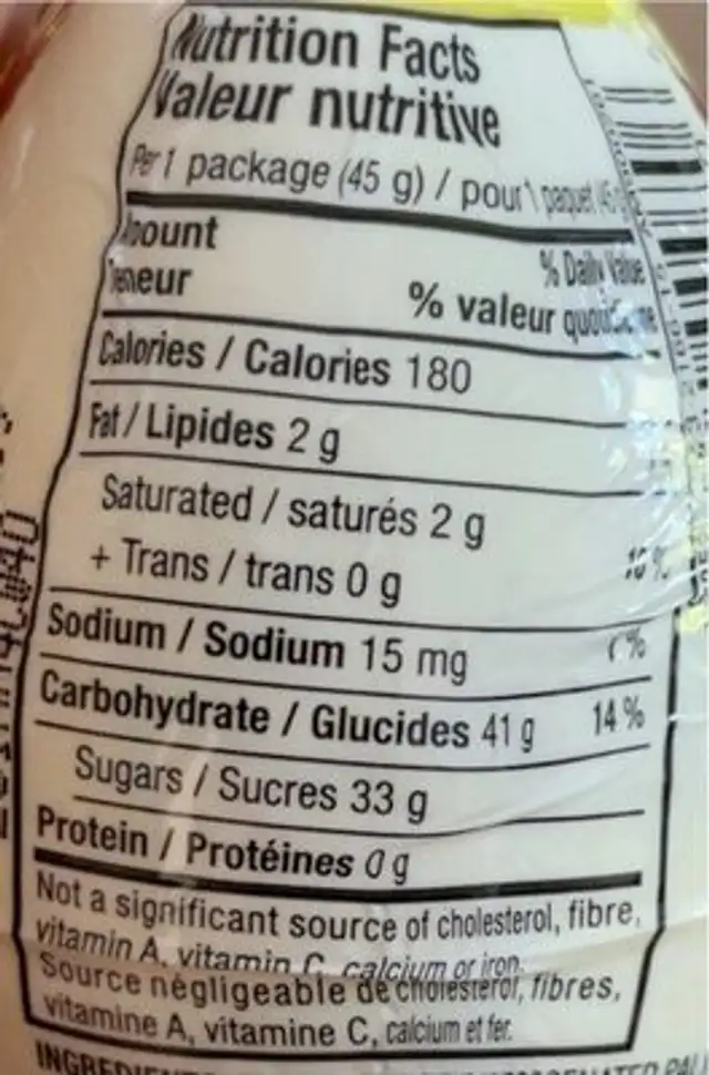 Skittles Original nutrition facts table