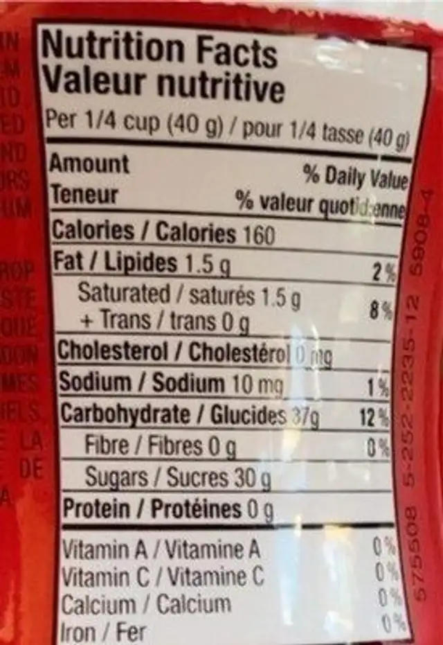 Skittles nutrition facts table