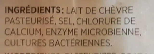 fromage cheddar de chèvre ingredients label
