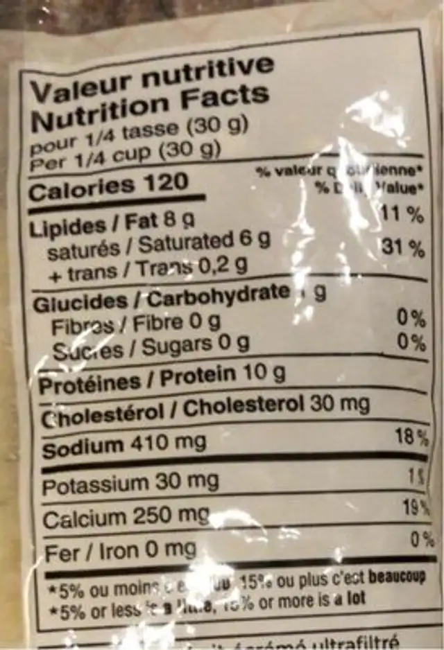 Fromage parmesan nutrition facts table