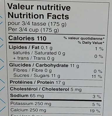 Yogourt grec nutrition facts table