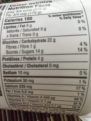 Délice végétal au lait d avoine à la pêche nutrition facts table