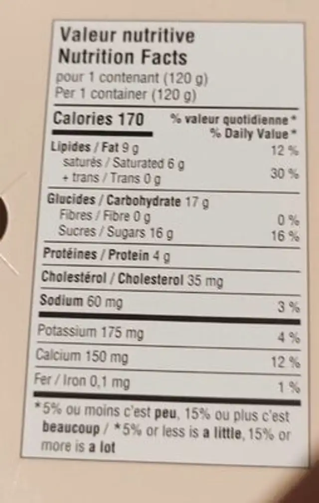 Yogourt bouquet pamplemousse romarin nutrition facts table