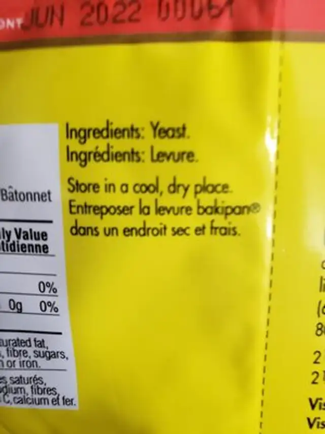 SPM All Naturalle Traditional Baking Active Dry Yeast Gold Without Ascorbic Acid ingredients label