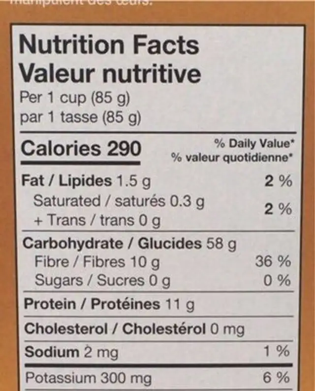 Criss pasta nutrition facts table