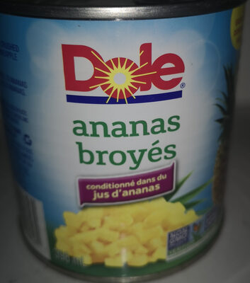Crushed Pineapple packed in Pineapple Juice (Ananas broyés conditionnée dans du jus d'ananas) front packaging