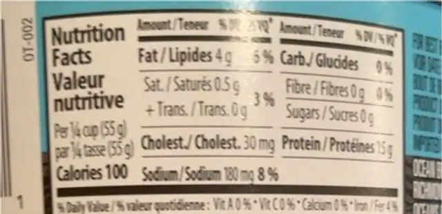Solid Light Tuba with sunflower oil nutrition facts table