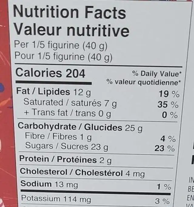 SlapShot chocolat nutrition facts table