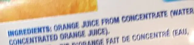 Orange 100% juice ingredients label
