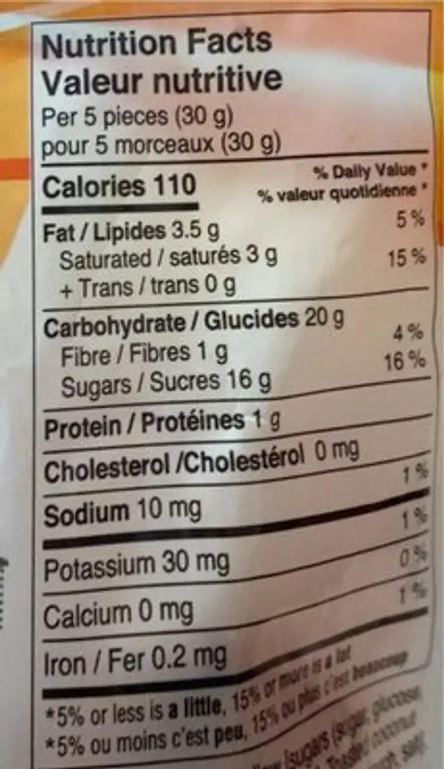 Guimauve à la noix de coco grillée nutrition facts table