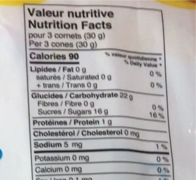 Marshmallow Cones nutrition facts table