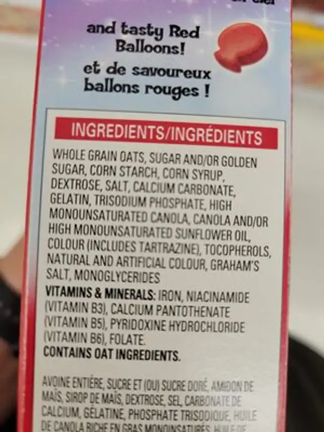 Lucky Charms with unicorn marshmallows ingredients label