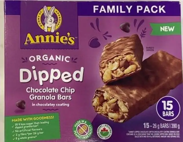 Organic dipped chocolate chip granola bars