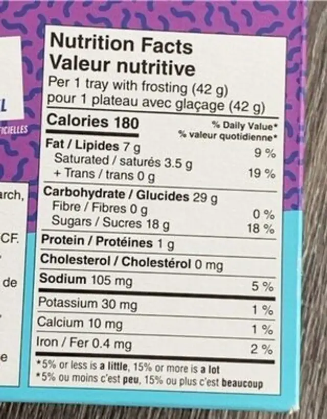 DunkAroos nutrition facts table