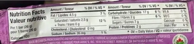 Dipped chocolate chip nutrition facts table