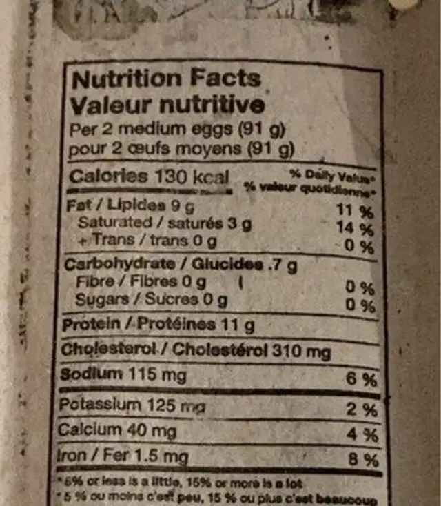 Oeufs (moyens) nutrition facts table