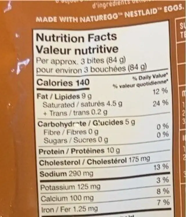 Egg bites nutrition facts table
