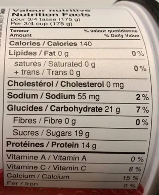 Liberté Grec - Fraise nutrition facts table