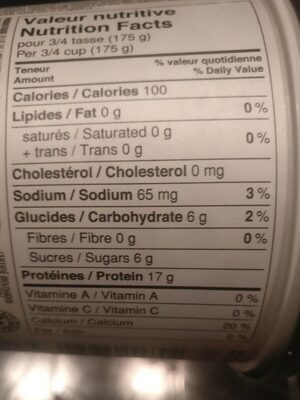 Liberté grec biologique 0% nature nutrition facts table