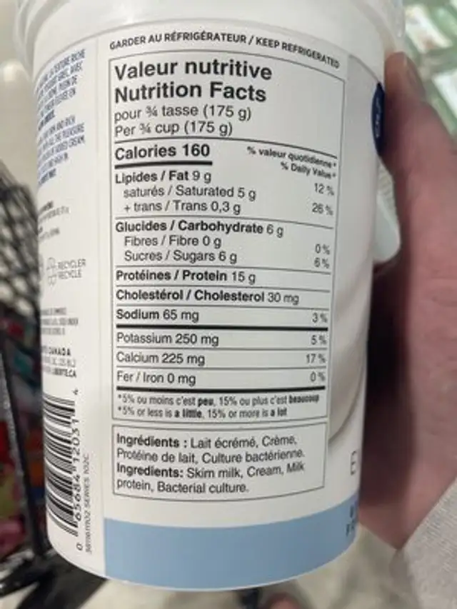 Plain 5% Greek Yoghurt (Extra Creamy) ingredients label