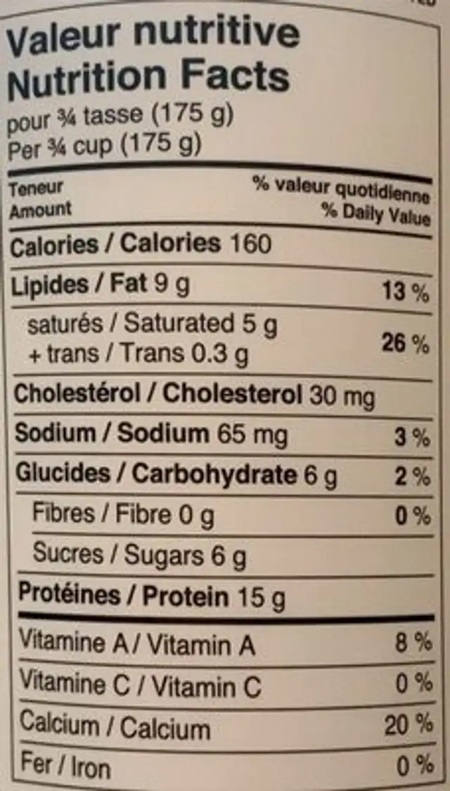 Plain 5% Greek Yoghurt (Extra Creamy) nutrition facts table