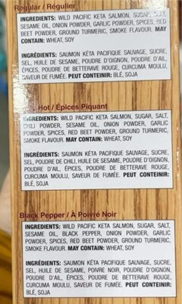 Wild Pacific Kita salmon jerky nutrition facts table