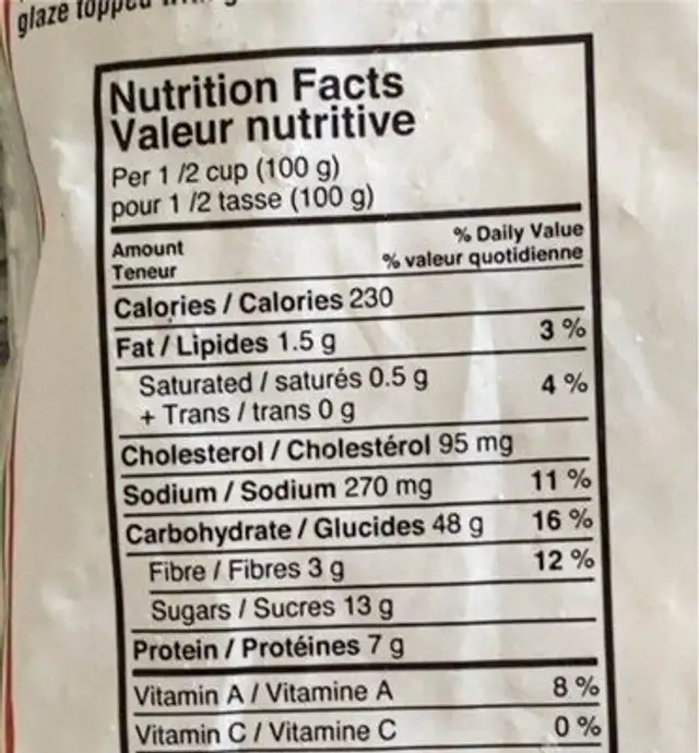 gnochi nutrition facts table