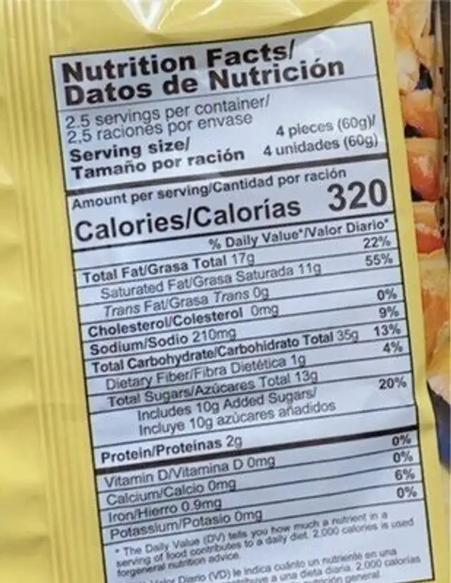 Puffy crisp cookies nutrition facts table