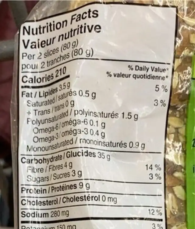 22 Grains & Seeds nutrition facts table