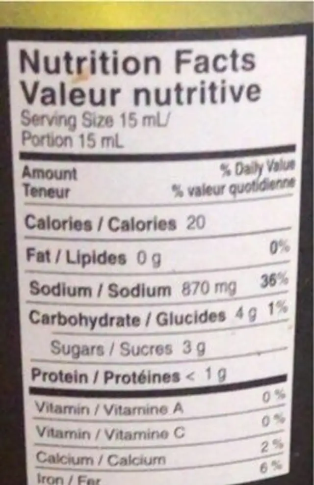 Superior Dark Soy Sauce nutrition facts table