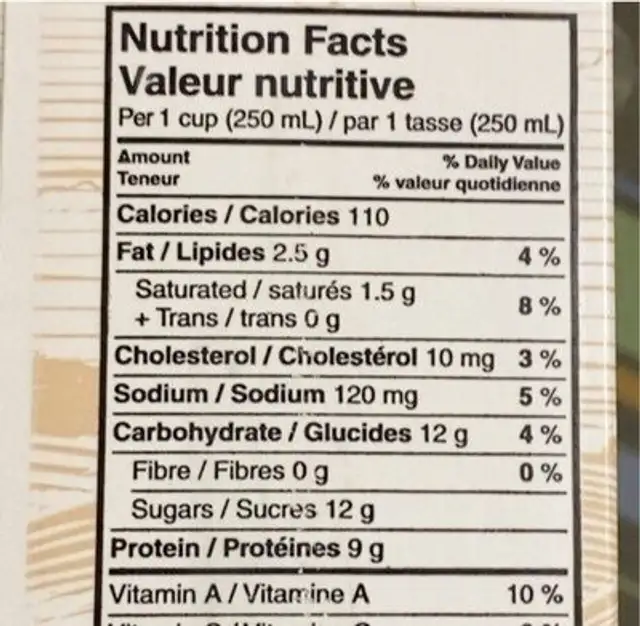 1% skim milk nutrition facts table