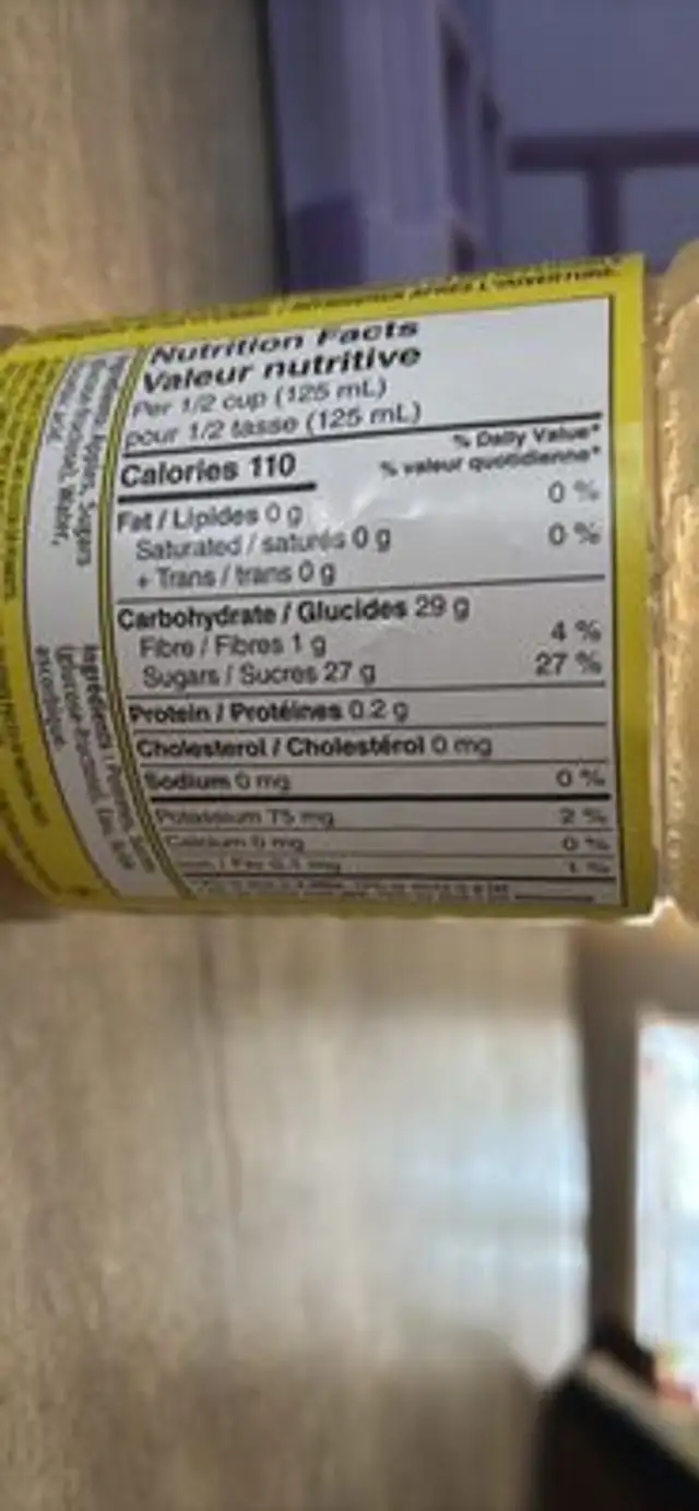 Apple Sauce nutrition facts table