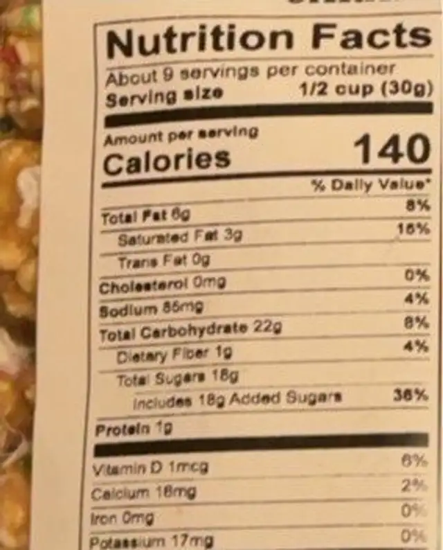 Birthday Cake Flavored Caramel Corn nutrition facts table