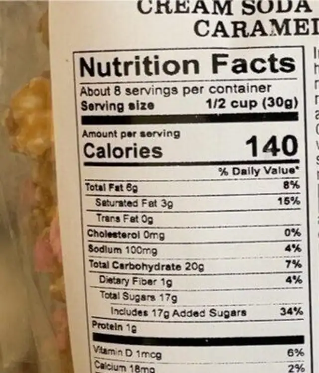 Cream Soda Flavored Caramel Popcorn nutrition facts table