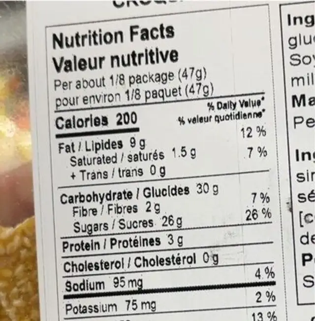 Sesame brittle nutrition facts table