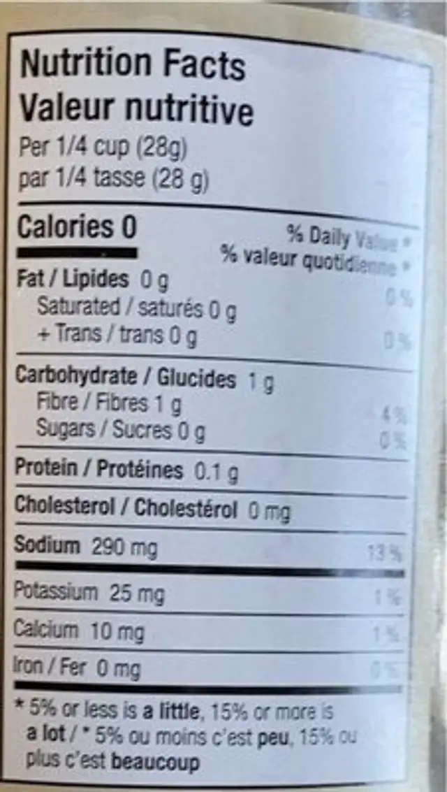 Sauerkraut Choucroute nutrition facts table