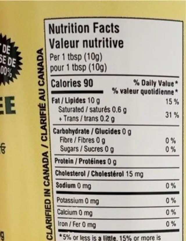 Pure Desi Ghee nutrition facts table