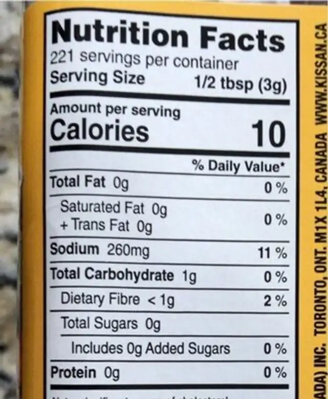 Tandoori Masala nutrition facts table
