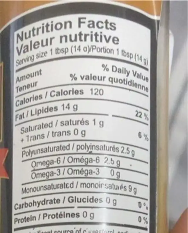 Almond oil nutrition facts table